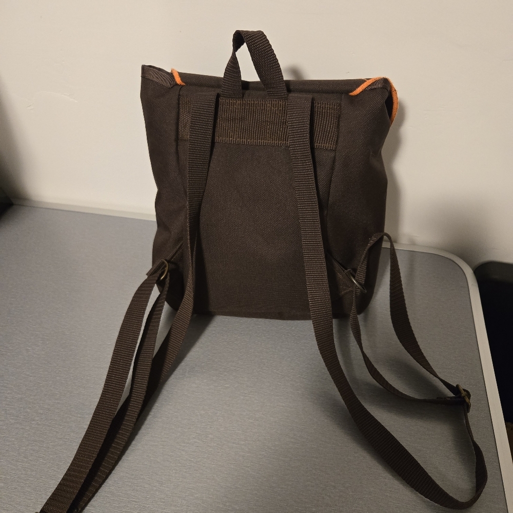 Brown Leaf Mini Backpack With Orange Accents - image 3